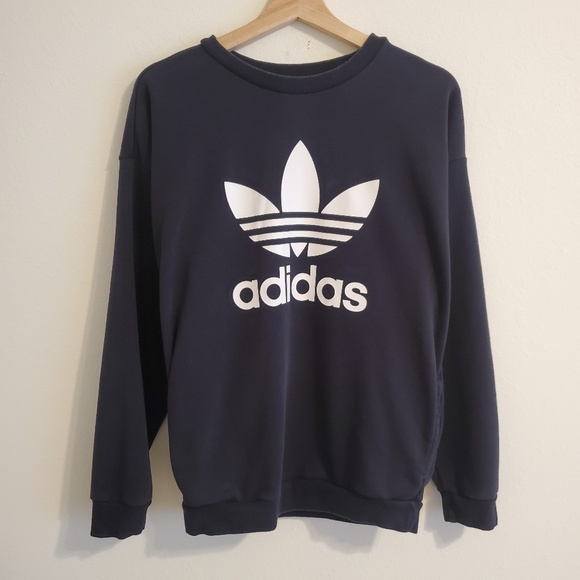 Adidas Black Oversized Pullover Sweatshirt with Pockets - Minimal Athleisure - Picture 1 of 13